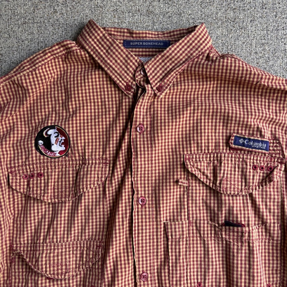 Florida State Shirt Mens XL Super Bonehead Red Gingham NCAA Fishing Columbia PFG